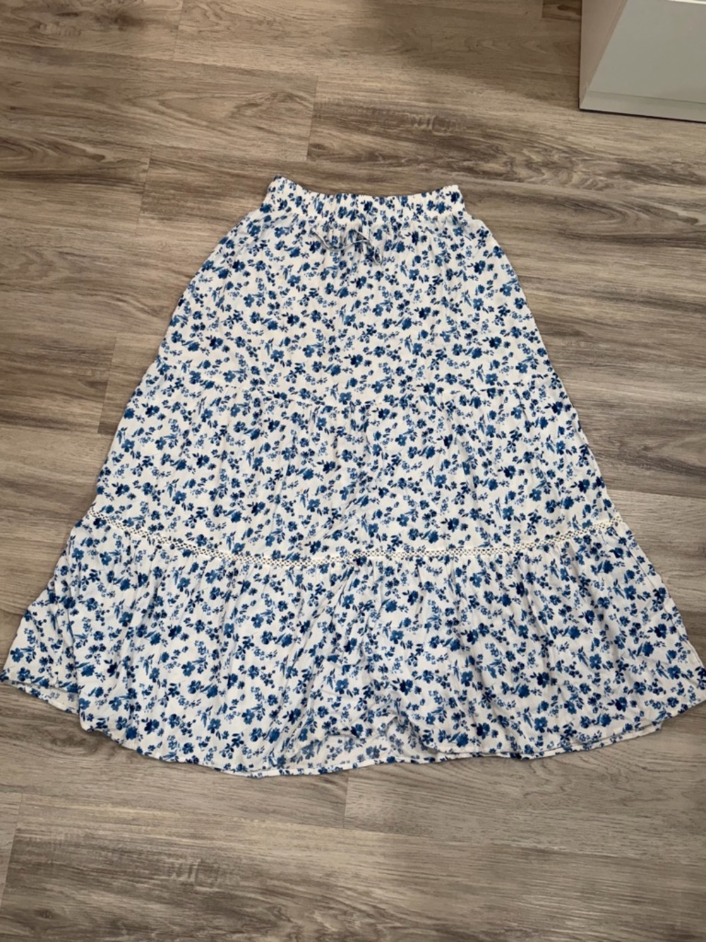 Forever 21 White Maxi Skirt with Blue Floral Print